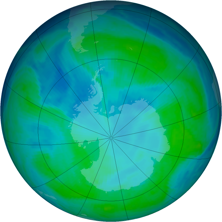 Antarctic ozone map for 31 January 1998